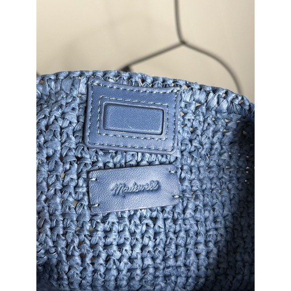 Madewell The Camren Blue Straw Bag Purse Leather Trim Distant Ocean Charm Scarf - Picture 9 of 9